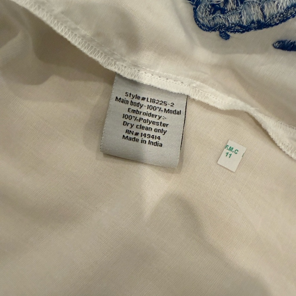 Johnny Was White Shirt with Blue Embroidery - Picture 13 of 15